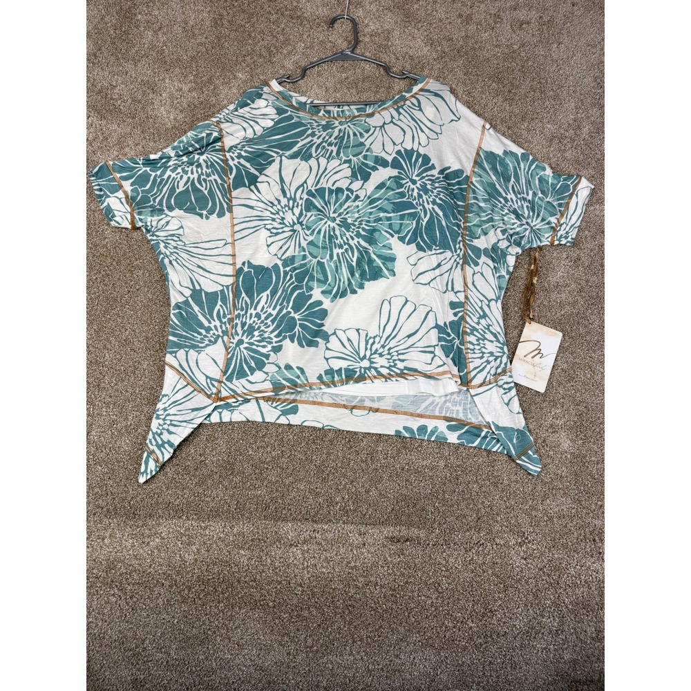 NWT Miraclebody Patina Green Floral Garden Top L Oversized Costal Grandma